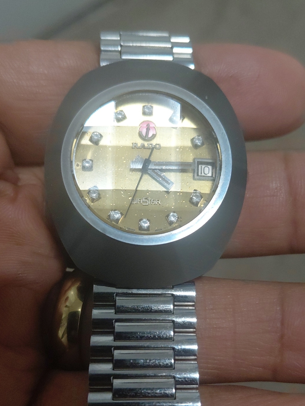 Vintage Rado Gold Dial Silver Bracelet Watch(Not RUNNING).